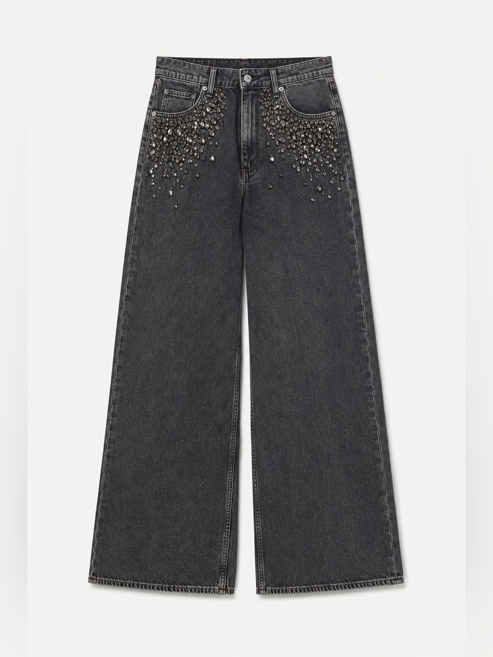 rag & bone Sofie Angelique Jewel Embellished Wide Leg Jeans Black Size 28
